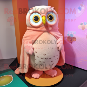 Peach Owl mascot costume character dressed with a Bodysuit and Shawl pins