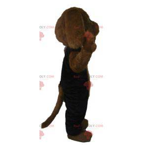 Braunes Hundemaskottchen ganz haarig im schwarzen Outfit -