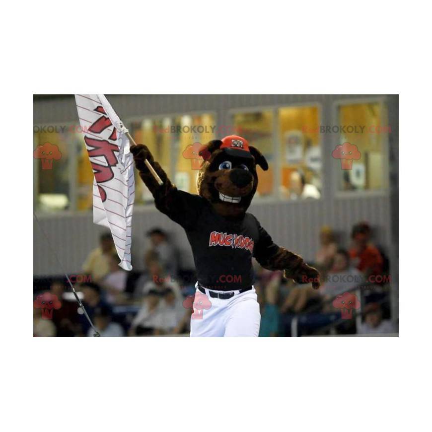 Hnědý psí maskot v bílém a černém sportovním oblečení - Hnědý psí maskot v bílém a černém sportovním oblečení -