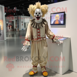 Beige Evil Clown mascot costume character dressed with a Dress Pants and Coin purses