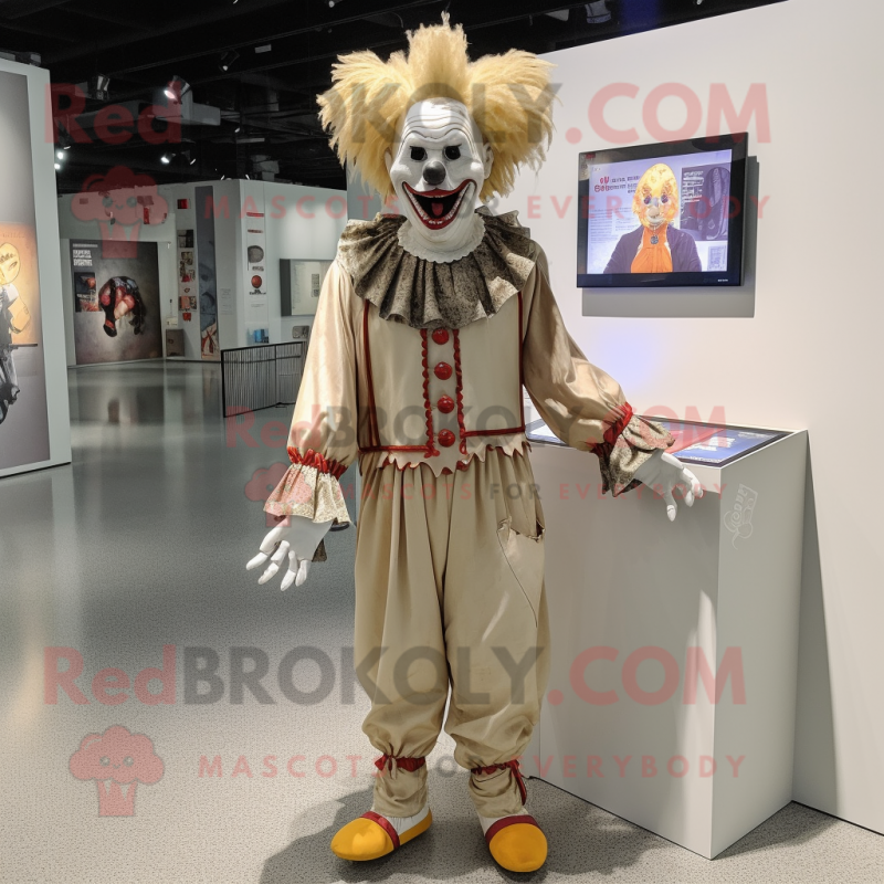 Beige Evil Clown mascot costume character dressed with a Dress Pants and Coin purses Beige Evil Clown mascot costume character dressed with a Dress Pants and Coin purses