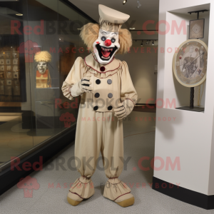 Beige Evil Clown mascot costume character dressed with a Dress Pants and Coin purses