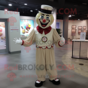 Beige Evil Clown mascot costume character dressed with a Dress Pants and Coin purses