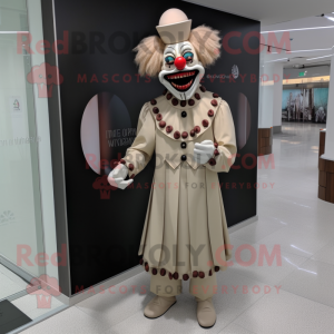 Beige Evil Clown mascot costume character dressed with a Dress Pants and Coin purses