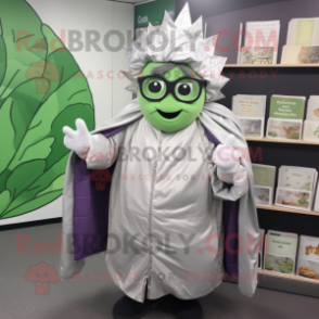 Silver Cabbage Leaf mascot costume character dressed with a Parka and Reading glasses