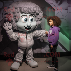 Gray Medusa mascot costume character dressed with a Bomber Jacket and Watches