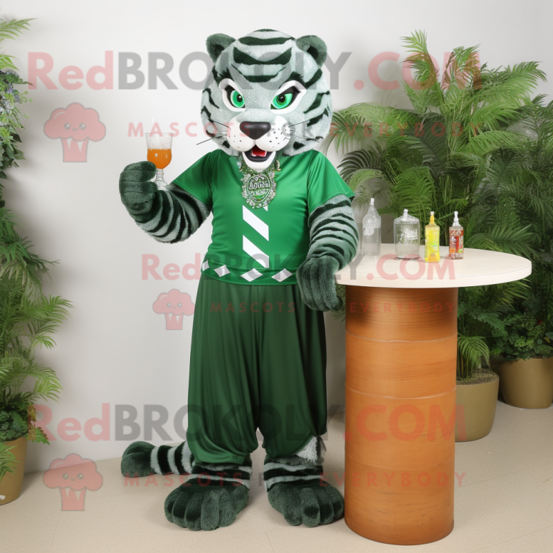 Forest Green Tiger mascot costume character dressed with a Cocktail Dress and Necklaces