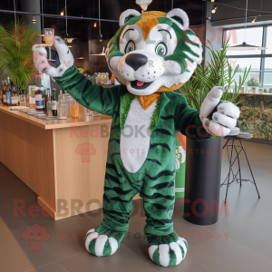 Forest Green Tiger mascot costume character dressed with a Cocktail Dress and Necklaces