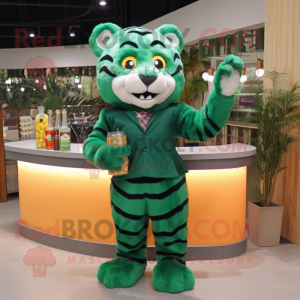 Forest Green Tiger mascot costume character dressed with a Cocktail Dress and Necklaces