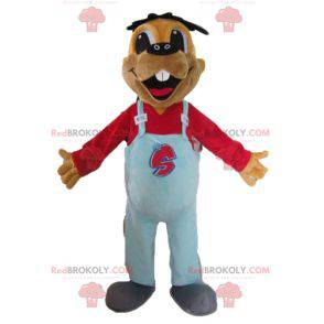 Bruine bever mascotte met blauwe overall - Redbrokoly.com