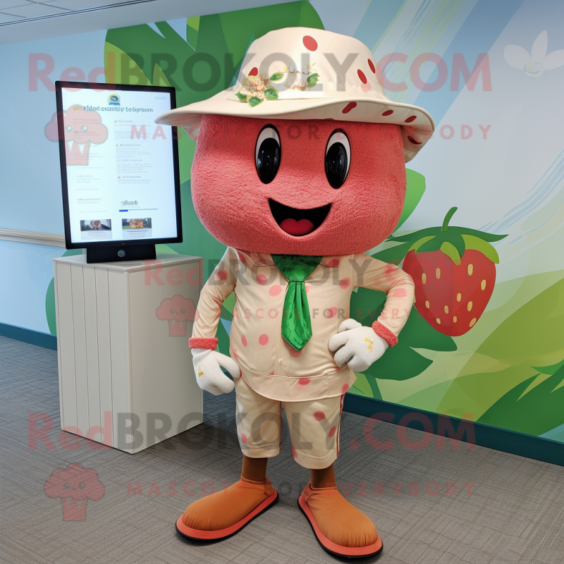 Tan Strawberry mascot costume character dressed with a Bermuda Shorts and Anklets