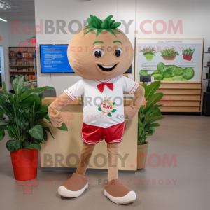 Tan Strawberry mascot costume character dressed with a Bermuda Shorts and Anklets