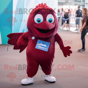 Maroon Betta Fish mascot costume character dressed with a Joggers and Earrings