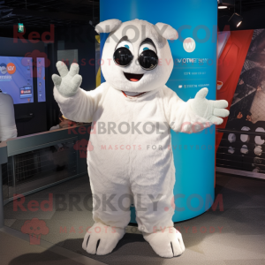 White Momentum mascot costume character dressed with a Romper and Wraps