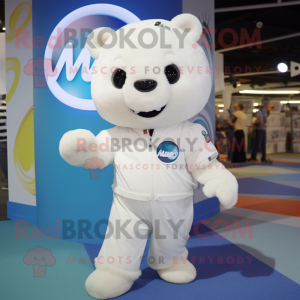 White Momentum mascot costume character dressed with a Romper and Wraps