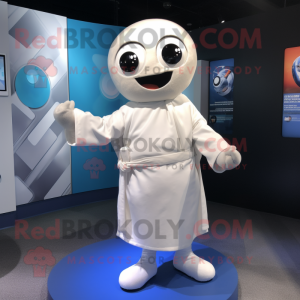 White Momentum mascot costume character dressed with a Romper and Wraps