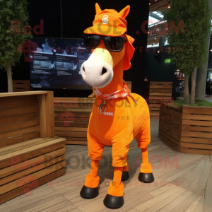 Orange Horse mascot costume character dressed with a Cargo Shorts and Sunglasses