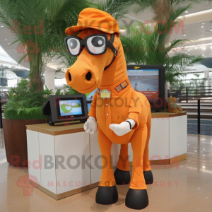 Orange Horse mascot costume character dressed with a Cargo Shorts and Sunglasses