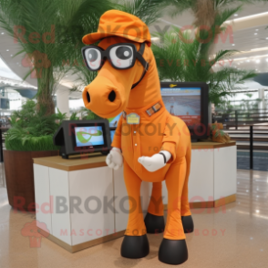 Orange Horse mascot costume character dressed with a Cargo Shorts and Sunglasses