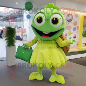 Lime Green Piranha mascot costume character dressed with a Culottes and Handbags