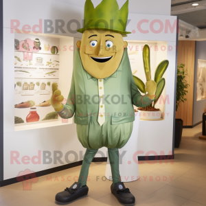Olive King mascot costume character dressed with a Trousers and Pocket squares