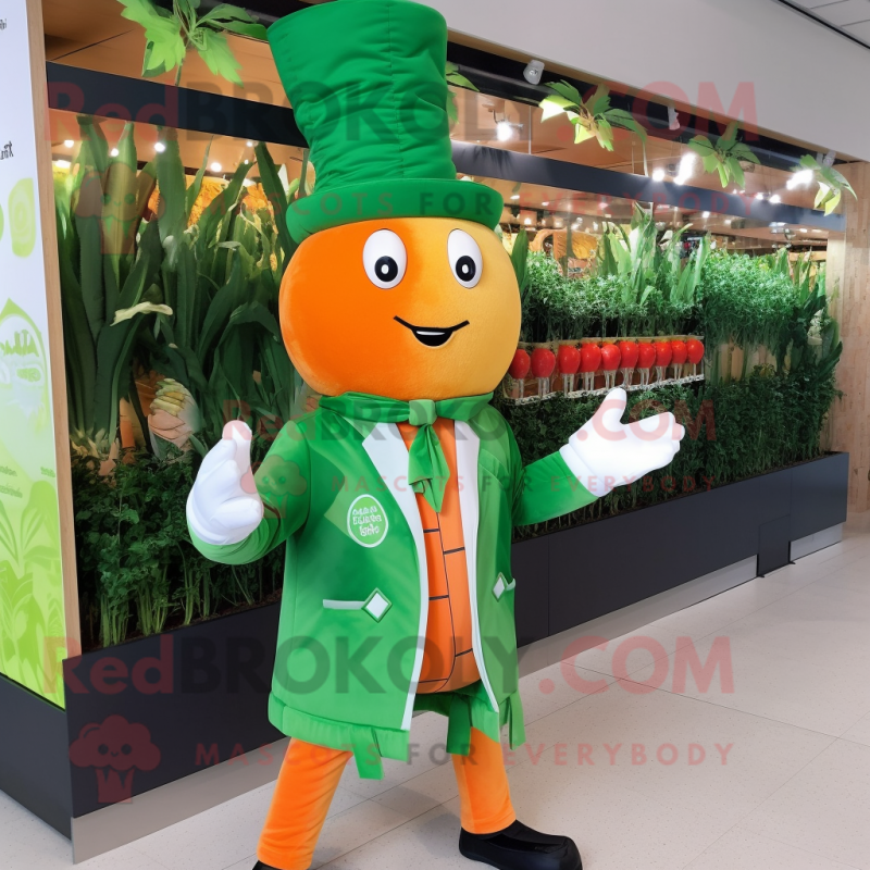 Green Carrot mascot costume character dressed with a Windbreaker and Ties Green Carrot mascot costume character dressed with a Windbreaker and Ties