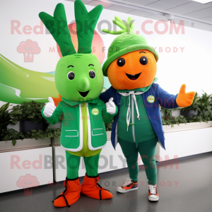 Green Carrot mascot costume character dressed with a Windbreaker and Ties