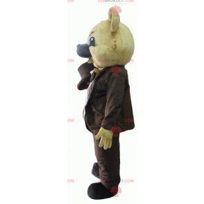 Beige koala mascot in brown costume with a hat - Redbrokoly.com