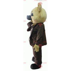 Mascotte koala beige in costume marrone con un cappello -