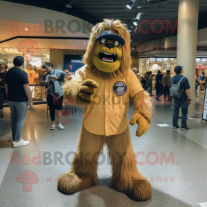 Gold Sasquatch mascot costume character dressed with a Baseball Tee and Necklaces