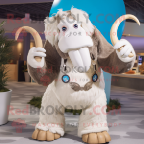 White Mammoth mascot costume character dressed with a Vest and Rings