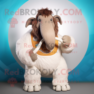 White Mammoth mascot costume character dressed with a Vest and Rings