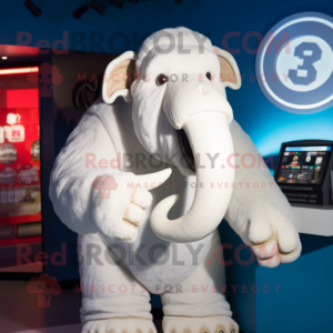 White Mammoth mascot costume character dressed with a Vest and Rings