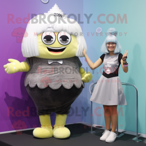 Gray Cupcake mascot costume character dressed with a Mini Skirt and Bracelet watches