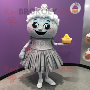 Gray Cupcake mascot costume character dressed with a Mini Skirt and Bracelet watches