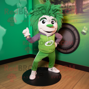 Forest Green Plate Spinner mascot costume character dressed with a Joggers and Anklets