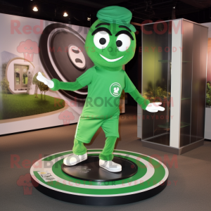 Forest Green Plate Spinner mascot costume character dressed with a Joggers and Anklets