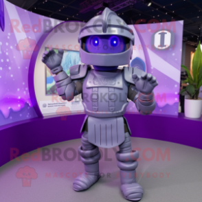 Lavender Spartan Soldier mascot costume character dressed with a Playsuit and Bracelets