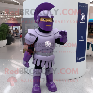 Lavender Spartan Soldier mascot costume character dressed with a Playsuit and Bracelets