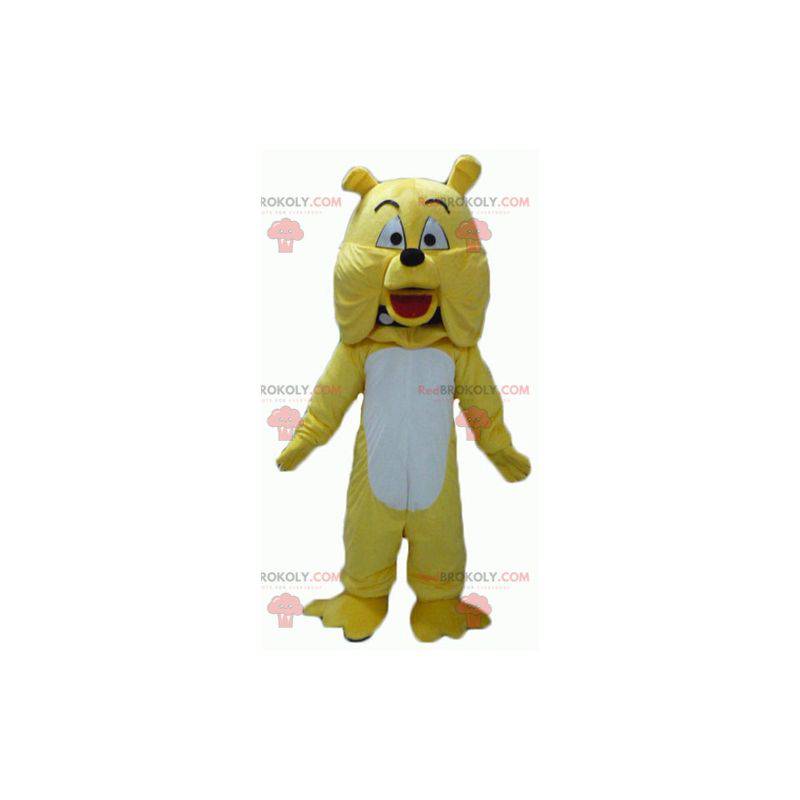 Mascote gigante cachorro bulldog amarelo e branco -