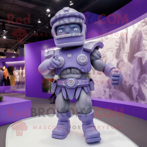 Lavender Spartan Soldier mascot costume character dressed with a Playsuit and Bracelets
