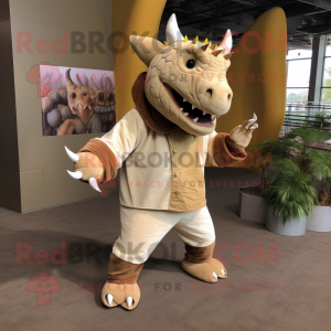 Beige Triceratops maskot...