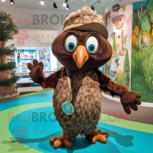 Brown Peacock mascot costume character dressed with a Romper and Beanies