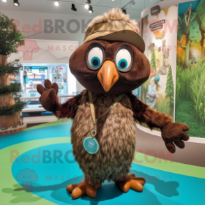 Brown Peacock mascot costume character dressed with a Romper and Beanies