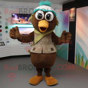 Brown Peacock mascot costume character dressed with a Romper and Beanies