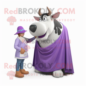 Lavender Holstein Cow mascot costume character dressed with a Cover-up and Watches