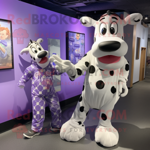Lavender Holstein Cow mascot costume character dressed with a Cover-up and Watches
