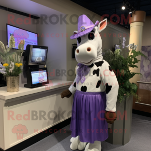 Lavender Holstein Cow mascot costume character dressed with a Cover-up and Watches