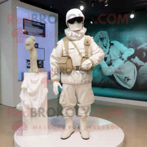 White Army Soldier mascot costume character dressed with a Windbreaker and Handbags