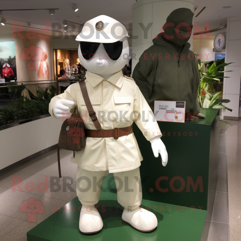 White Army Soldier mascot costume character dressed with a Windbreaker and Handbags White Army Soldier mascot costume character dressed with a Windbreaker and Handbags